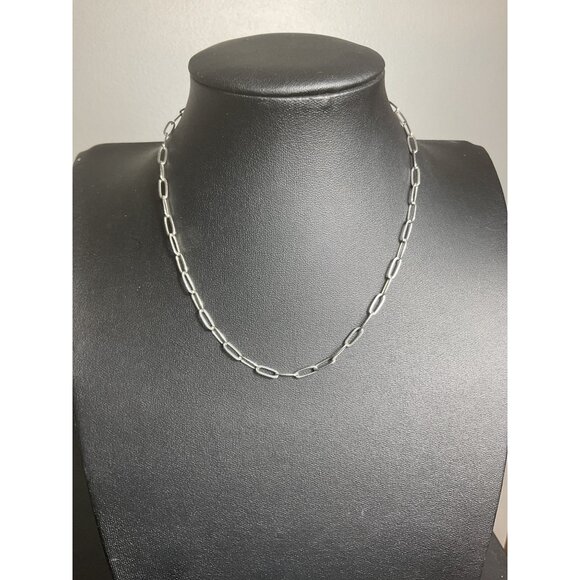 Silver Paperclip Chain Necklace With Lobster Clasp and Extender - Picture 1 of 4